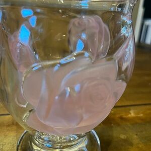 Heavy Glass Teleflora pink Rose Vase